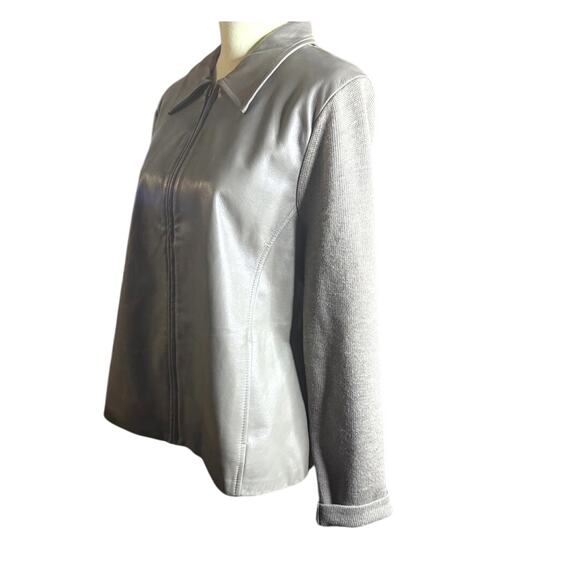 Pendleton 100% Leather & 100% Merino Wool Zip Front Jacket, Taupe, Women's XL - Picture 5 of 6